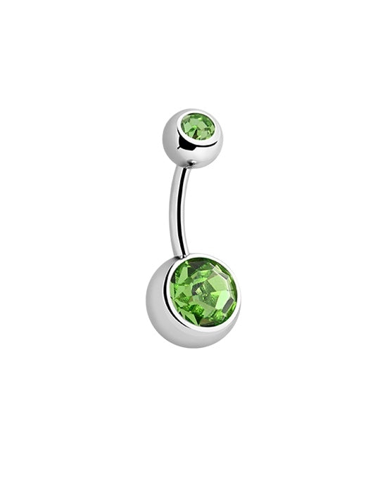 π Titanium Navelpiercing met licht groene 2 Crystals β Zilver