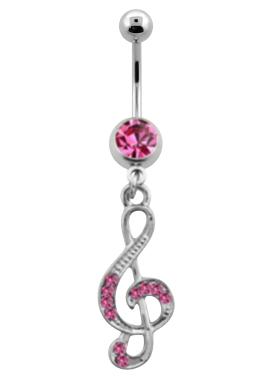 π Titanium Navelpiercing met roze Solsleutel Hanger β Zilver