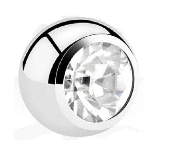 💎Titanium Labret 1,2 mm met witte Crystal 3 mm bal – Zilver kleurig