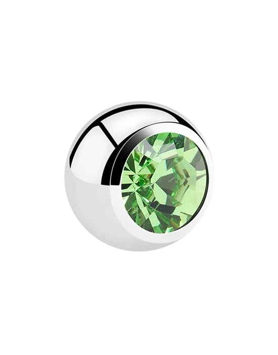 💎Titanium Labret 1,2 mm met licht groene Crystal 3 mm bal – Zilver kleurig