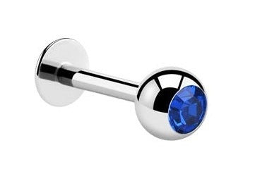 💎Titanium Labret 1,2 mm met donker blauwe Crystal 3 mm bal – Zilver kleurig