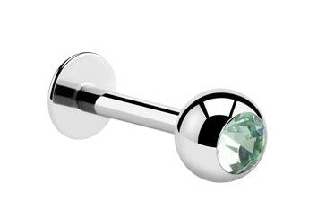 💎Titanium Labret 1,2 mm met licht groene Crystal 3 mm bal – Zilver kleurig
