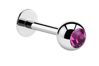 💎Titanium Labret 1,2 mm met fuchsia Crystal 3 mm bal – Zilver kleurig