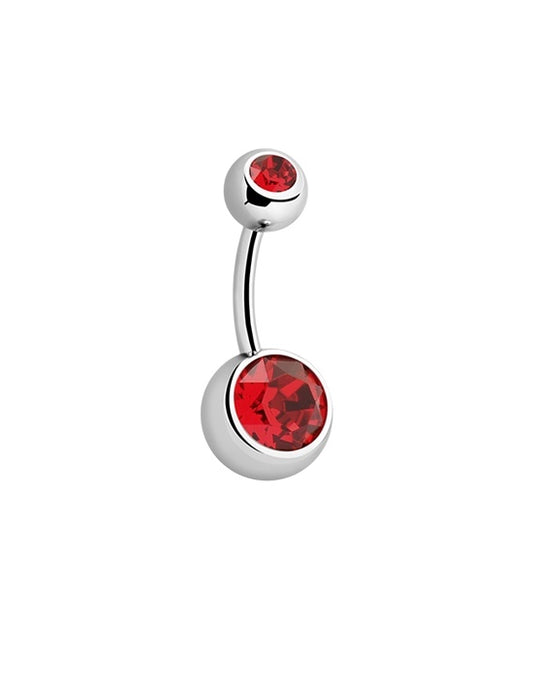 💎 Titanium Navelpiercing met rode 2 Crystals – Zilver