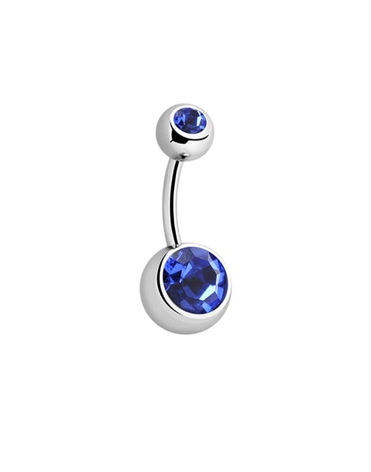 💎 Titanium Navelpiercing met donker blauwe 2 Crystals – Zilver