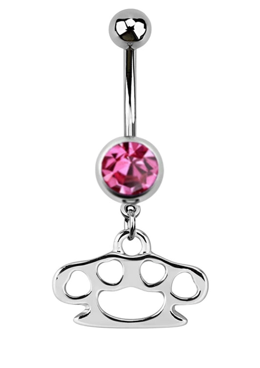 💎 Titanium Navelpiercing met roze Boksbeugel Hanger – Zilver