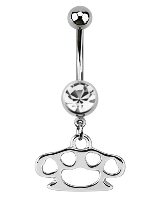 💎 Titanium Navelpiercing met witte Boksbeugel Hanger – Zilver