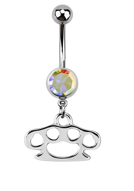 💎 Titanium Navelpiercing met AB Boksbeugel Hanger – Zilver
