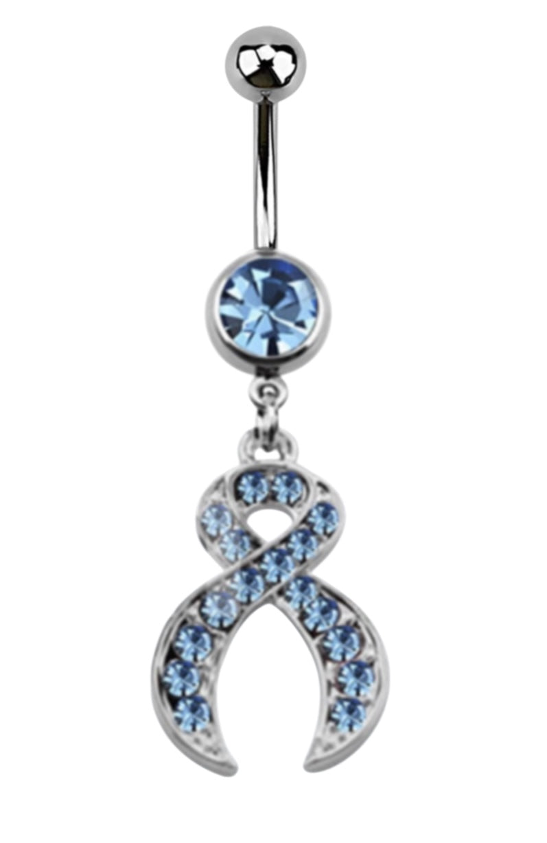 💎 Titanium Navelpiercing met licht blauwe Ribbon Hanger – Zilver