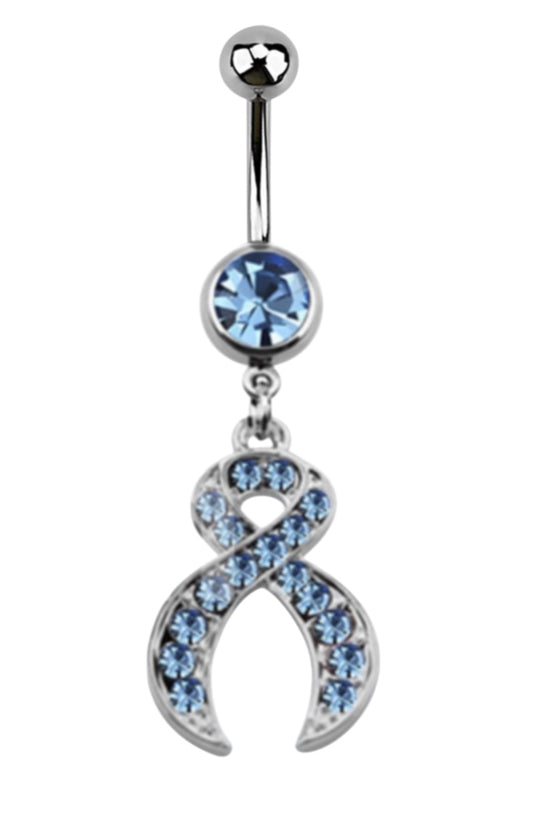 💎 Titanium Navelpiercing met licht blauwe Ribbon Hanger – Zilver