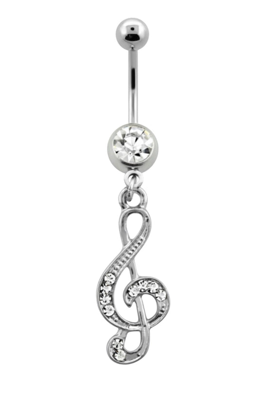 💎 Titanium Navelpiercing met witte Solsleutel Hanger – Zilver