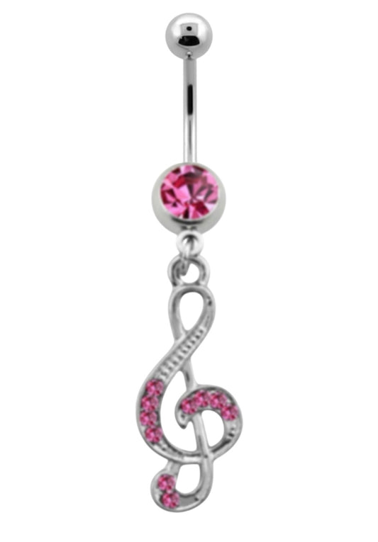 💎 Titanium Navelpiercing met roze Solsleutel Hanger – Zilver