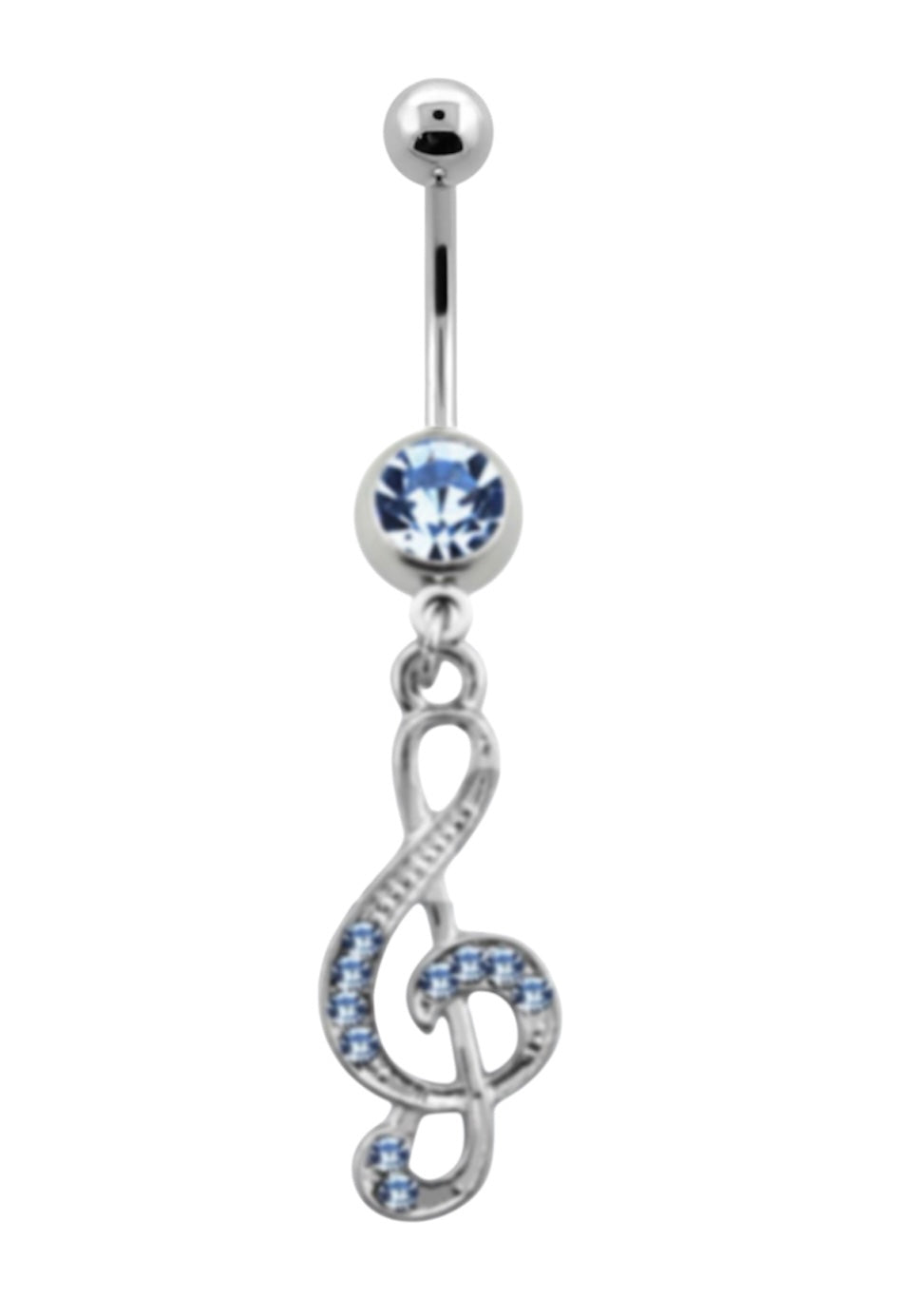 💎 Titanium Navelpiercing met blauwe Solsleutel Hanger – Zilver