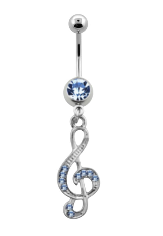 💎 Titanium Navelpiercing met blauwe Solsleutel Hanger – Zilver