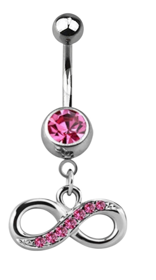 💎 Titanium Navelpiercing met roze Infinity  Hanger – Zilver