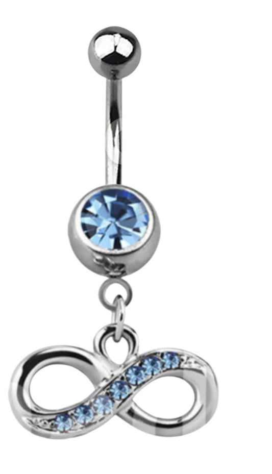 💎 Titanium Navelpiercing met blauwe Infinity Hanger – Zilver