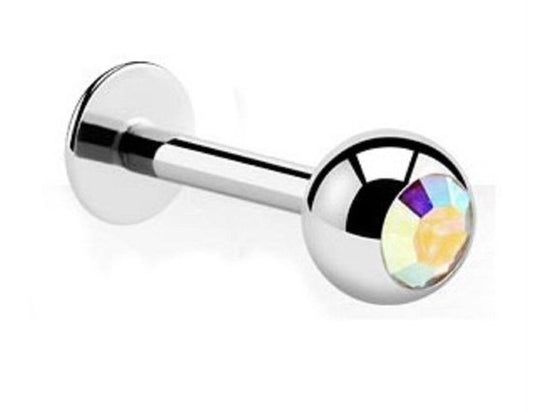 💎Titanium Labret 1,6 mm met AB Crystal 4 mm bal – Zilver kleurig