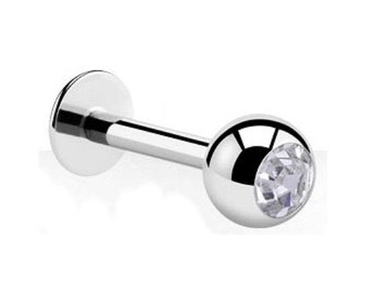 💎Titanium Labret 1,2 mm met witte Crystal 3 mm bal – Zilver kleurig