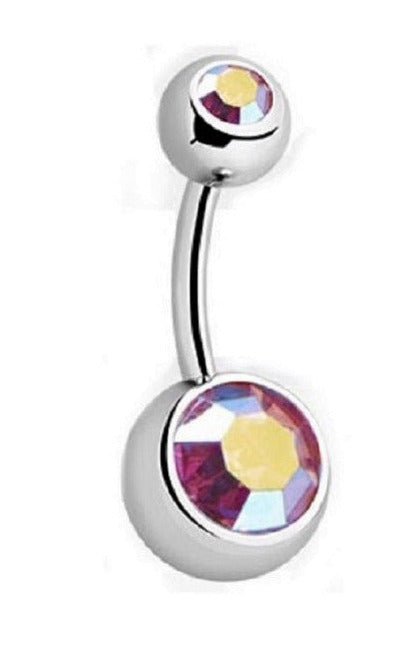 💎 Titanium Navelpiercing met 2 AB Crystals – Zilver