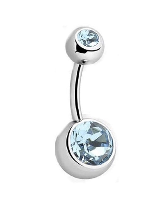 💎 Titanium Navelpiercing met blauwe 2 Crystals – Zilver