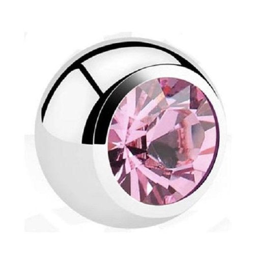 💎Titanium Labret 1,6 mm met roze Crystal 4 mm bal – Zilver kleurig