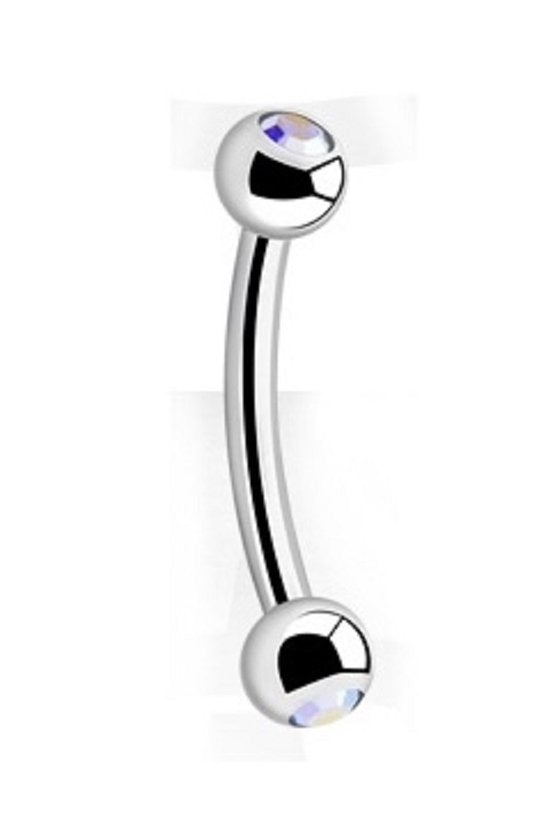💎 Titanium 1.6 mm Curved Barbell met AB 4 mm Crystal bal – Zilver