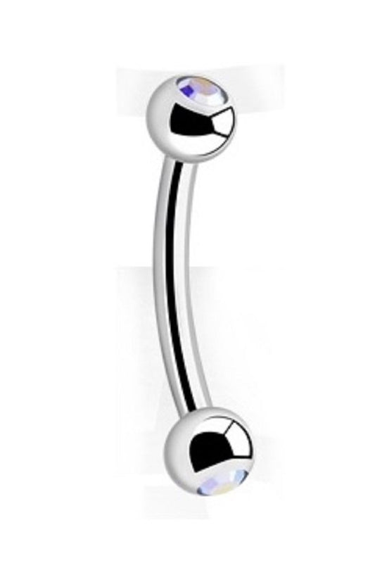 💎 Titanium 1.2 mm Curved Barbell met AB 3 mm Crystal bal – Zilver