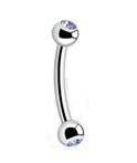 💎 Titanium 1.2 mm Curved Barbell met Blauwe 3 mm Crystal bal – Zilver