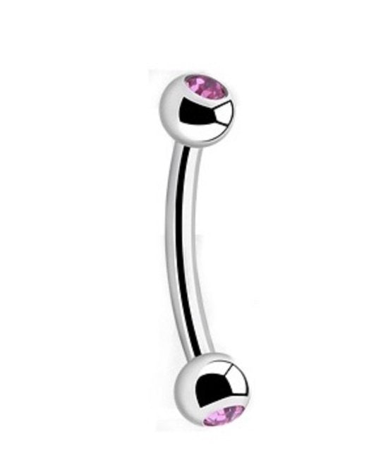 💎 Titanium 1.2 mm Curved Barbell met roze 3 mm Crystal bal – Zilver