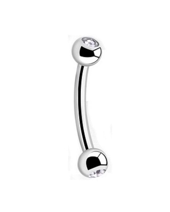 💎 Titanium 1.2 mm Curved Barbell met witte 3 mm Crystal bal – Zilver